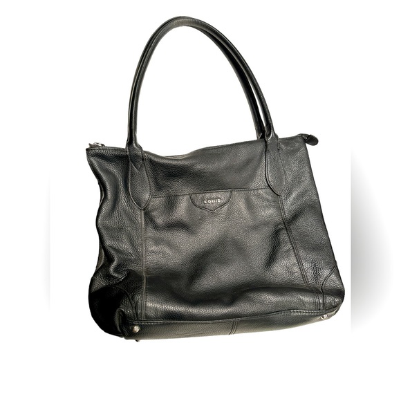 Lodis BLACK PEBBLED LEATHER  SHOULDER BAG TOTE Floral Interior - Picture 1 of 16